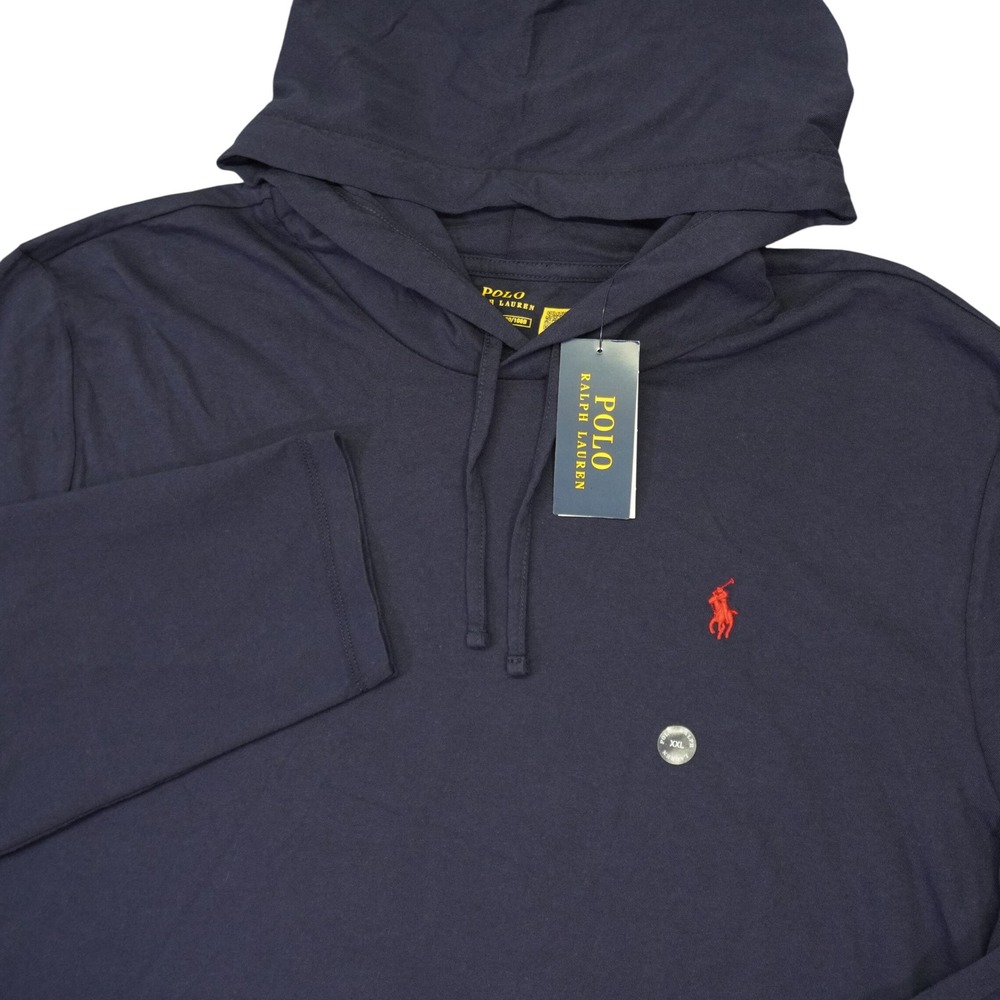 Polo Ralph Lauren Hooded T-Shirt Mens XXL Navy Blue Long Sleeve Pony Logo